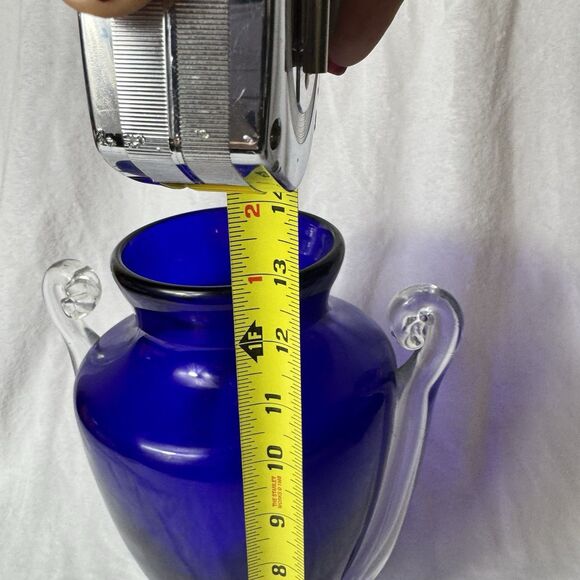 Vintage Cobalt Blue Glass Trophy Vase with Clear Handles 13" - Picture 10 of 10